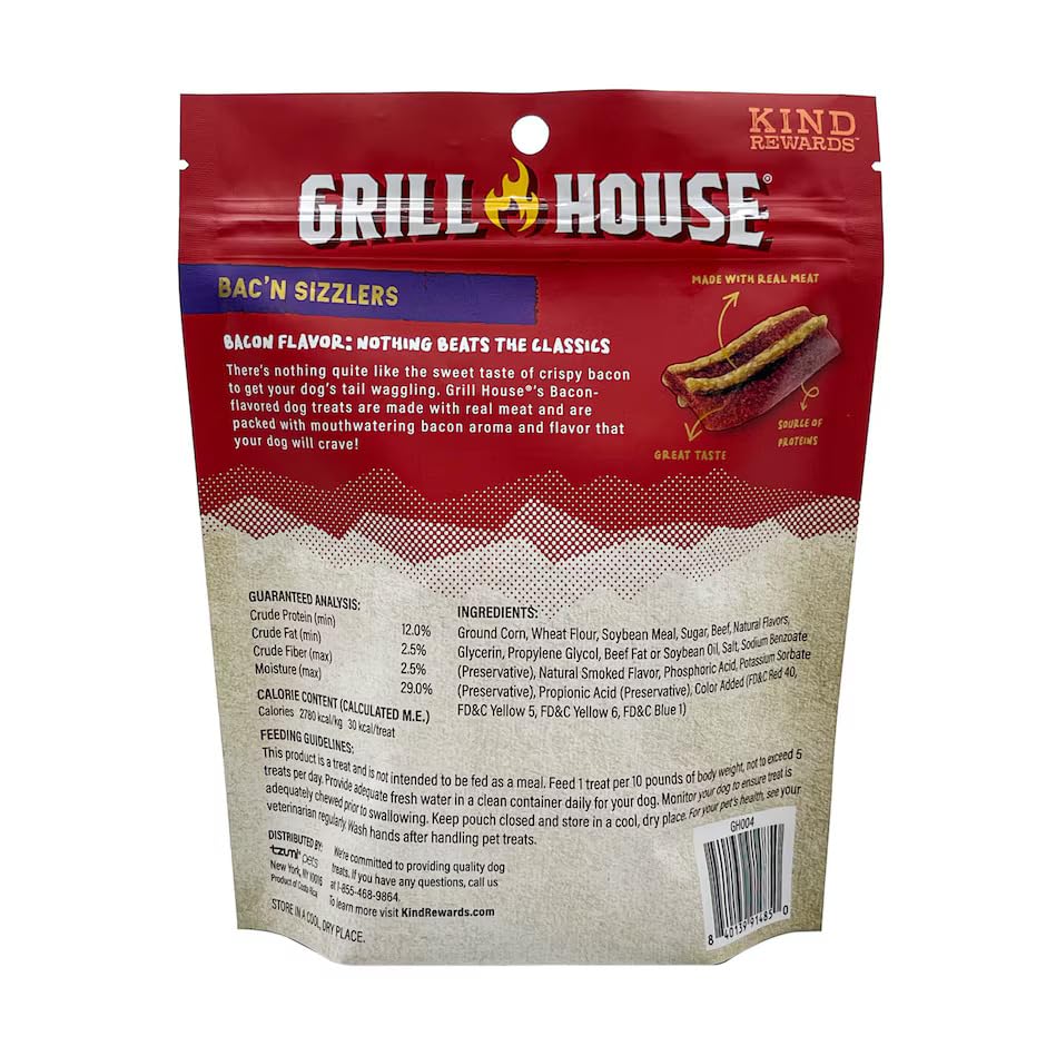 Bumpazie Grill House Bac'n Sizzlers Dog Treats, 4.5 oz. with Grill House Porterhouse Flavor Dog Treats, 4.5 oz and Grill House Ribeye Flavor Dog Treats, 4.5 oz.