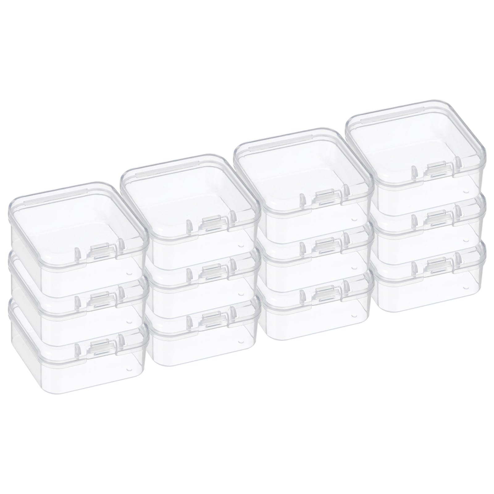 PATIKIL 1.8x1.8x1 Inch Clear Storage Box with Hinged Lid, 12Pack Plastic Stackable Rectangle Organizer Container for Bead Jewelry Small Item Art Craft Project