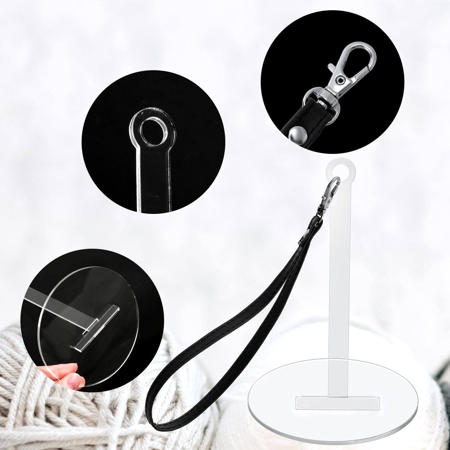 Portable Wrist Yarn Holder, Yarn Holder with Leather Wrist Strap Clear Acrylic Yarn Ball Minder Stand Yarn Organizer Storage Knitting Crocheting Supplies Gift for Craft Lovers