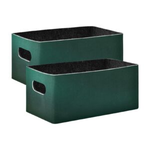 yettasbin hunter green solid color felt storage baskets with handle, collapsible open storage bin drawers storage box for shelf closet office bedroom nursery home, 2 pack, g352509591p737c780s1706