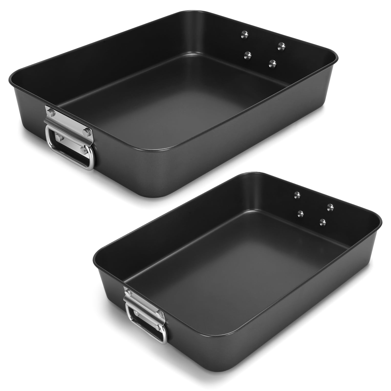 Lasagna Pan 3 Inch Deep, 2 Pcs 13.7"16" Baking Pan for Oven, Roasting Pans with Handles, Nonstick Rectangle Cake Pans, Heavy Duty, Dishwasher Safe, Dark Grey