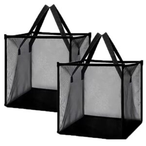 2 pack popup laundry hamper, collapsible mesh laundry baskets with handles, foldable clothes storage hamper, easy to open, portable for laundry storage, kids toy, bathroom, dorm or travel, black