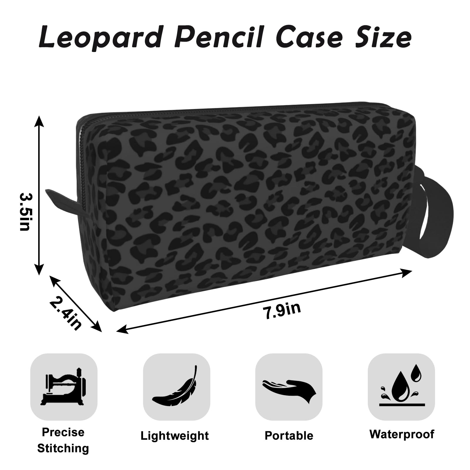 WOBAGMEN Large Pencil Case with Handle Cute Print Pencil Bag Mutifunctional Pencil Pouch Stationery Bag (Black Leopard)