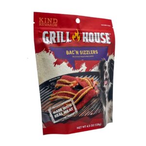 Bumpazie Grill House Bac'n Sizzlers Dog Treats, 4.5 oz. with Grill House Porterhouse Flavor Dog Treats, 4.5 oz and Grill House Ribeye Flavor Dog Treats, 4.5 oz.