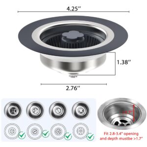 WSYLEN 3 in 1 Kitchen Sink Drain Strainer and Stopper Combo, Stainless Steel Pop Up Kitchen Sink Stopper, Sink Drain Strainer for Standard 3-1/2 Inch Drain