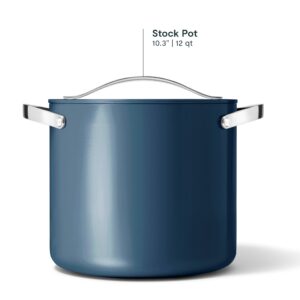 Caraway Stock Pot - 12 Qt Ceramic Coated Pot With Lid - Fee From Forever Chemicals - Large Pot for Bigger Batches - Navy