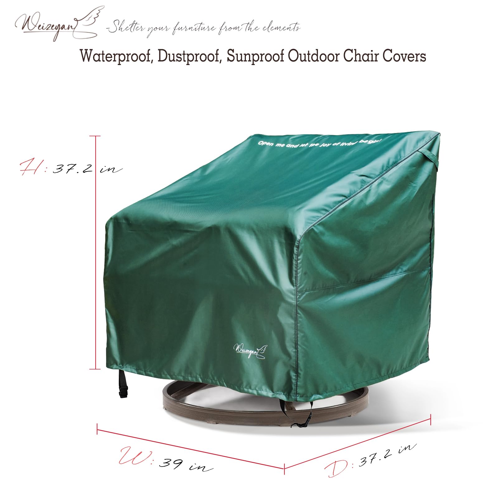 WEIZEYAN Patio Chair Covers, Heavy Duty Waterproof Outdoor Patio Furniture Covers for Outdoor Chairs, Adirondack Chairs, Tolix Chairs, Dimensions are 39Lx37.2Wx37.2H Inch- （Dark green)