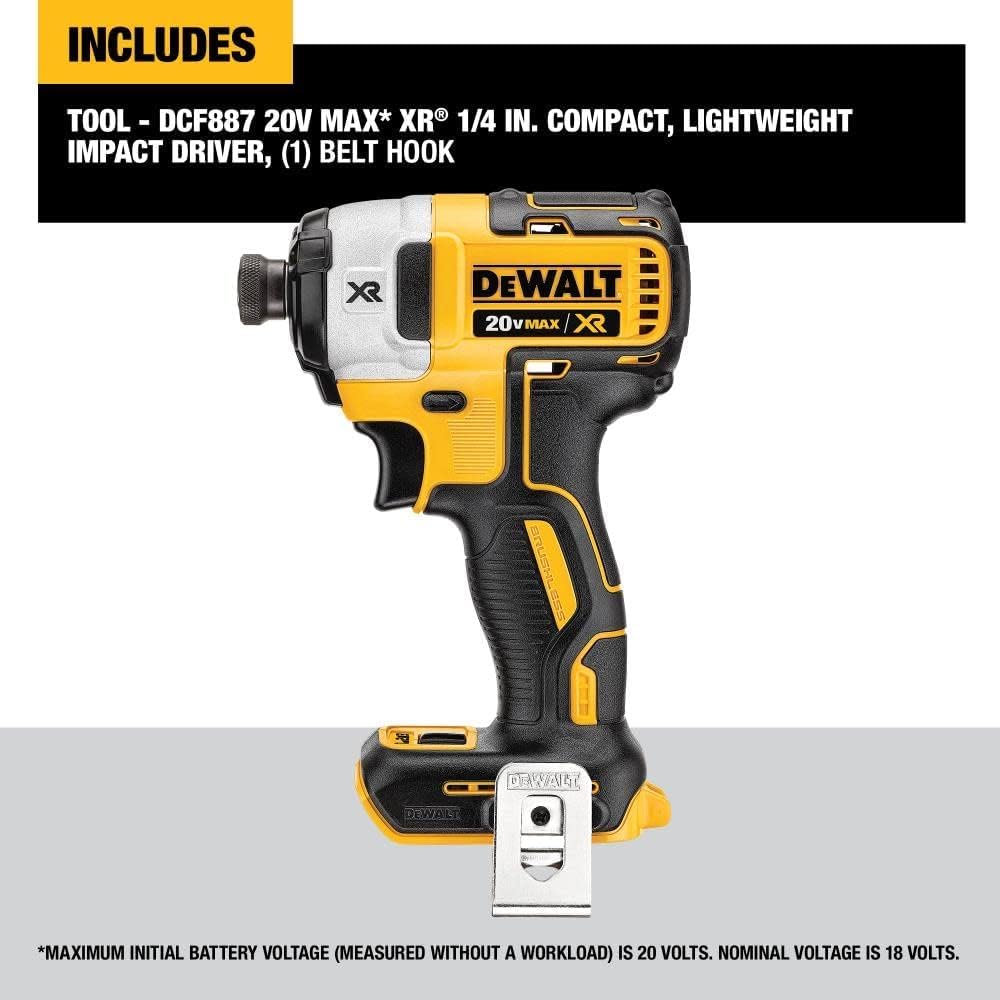 DEWALT 20V MAX XR Impact Driver, Brushless, 3-Speed, 1/4-Inch, Tool Only (DCF887B)-Deal Express Accessories, Yellow