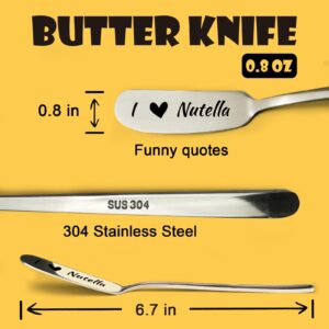 Myakako Funny Butter Knives, Peanut Butter Knife, I Love Nutella, Engraved Stainless Steel Butter Cheese Knives Peanut Butter Breakfast Spreader for Peanut Butter Lovers Knives