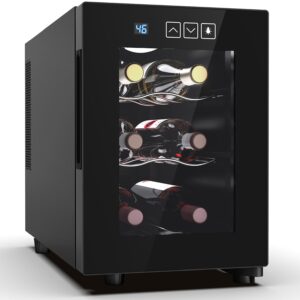 Xutumm Wine Cooler Refrigerator 6 Bottles, Small Wine Fridge with Digital Temperature Control 46-66℉, Countertop Wine Cooler for Wine Enthusiasts