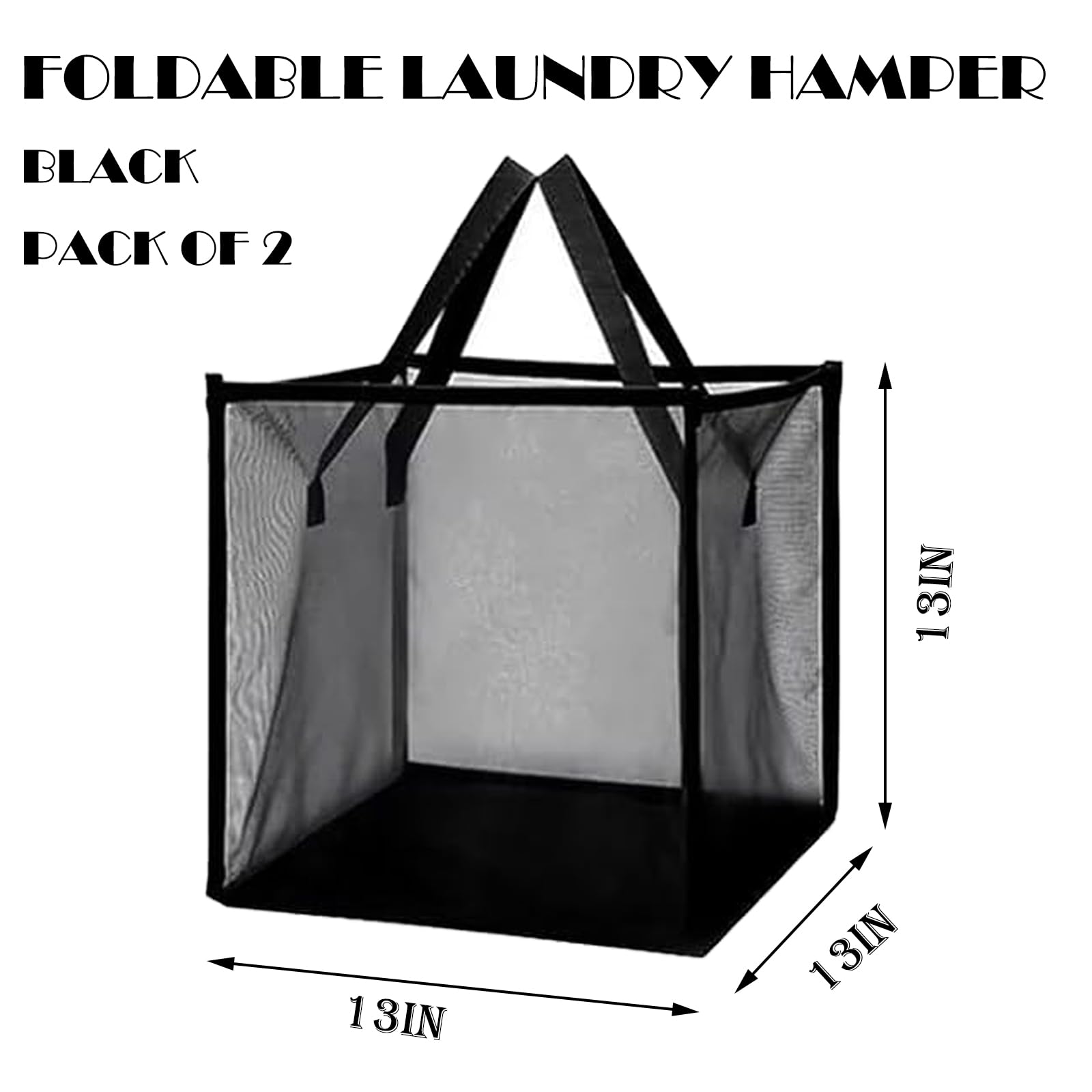 2 Pack Popup Laundry Hamper, Collapsible Mesh Laundry Baskets with Handles, Foldable Clothes Storage Hamper, Easy to Open, Portable for Laundry Storage, Kids Toy, Bathroom, Dorm or Travel, Black