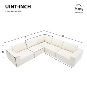 GNXIUU Modular L Shaped Sectional Sofa, Comfy Convertible Cloud Floor Couch Set, Modern Minimalist Sofa Terrycloth Fabric Upholstered Sleeper Sofa for Living Room, 116 * 116"(Beige)