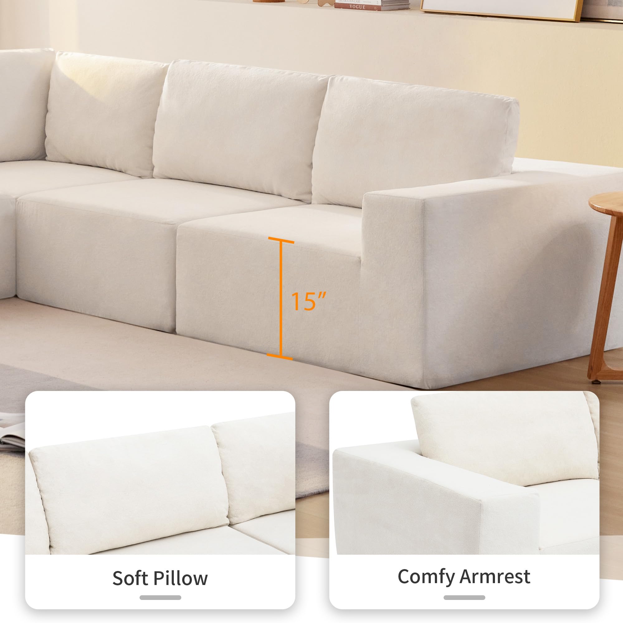 GNXIUU Modular L Shaped Sectional Sofa, Comfy Convertible Cloud Floor Couch Set, Modern Minimalist Sofa Terrycloth Fabric Upholstered Sleeper Sofa for Living Room, 116 * 116"(Beige)