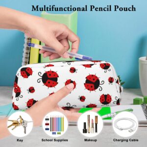 WOBAGMEN Ladybug Pencil Case Cute Leather Zipper Pencil Pouch Pencil Bag Multifunctional Stationery Bag for Boys Girls Women Back to School Gifts