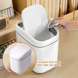 Toguma Desktop Trash Can with Lid Table Trash Basket Bedside Plastic Waste Paper Basket Mini Trash Bin for Car Wastebasket for Coffee Shop (White)