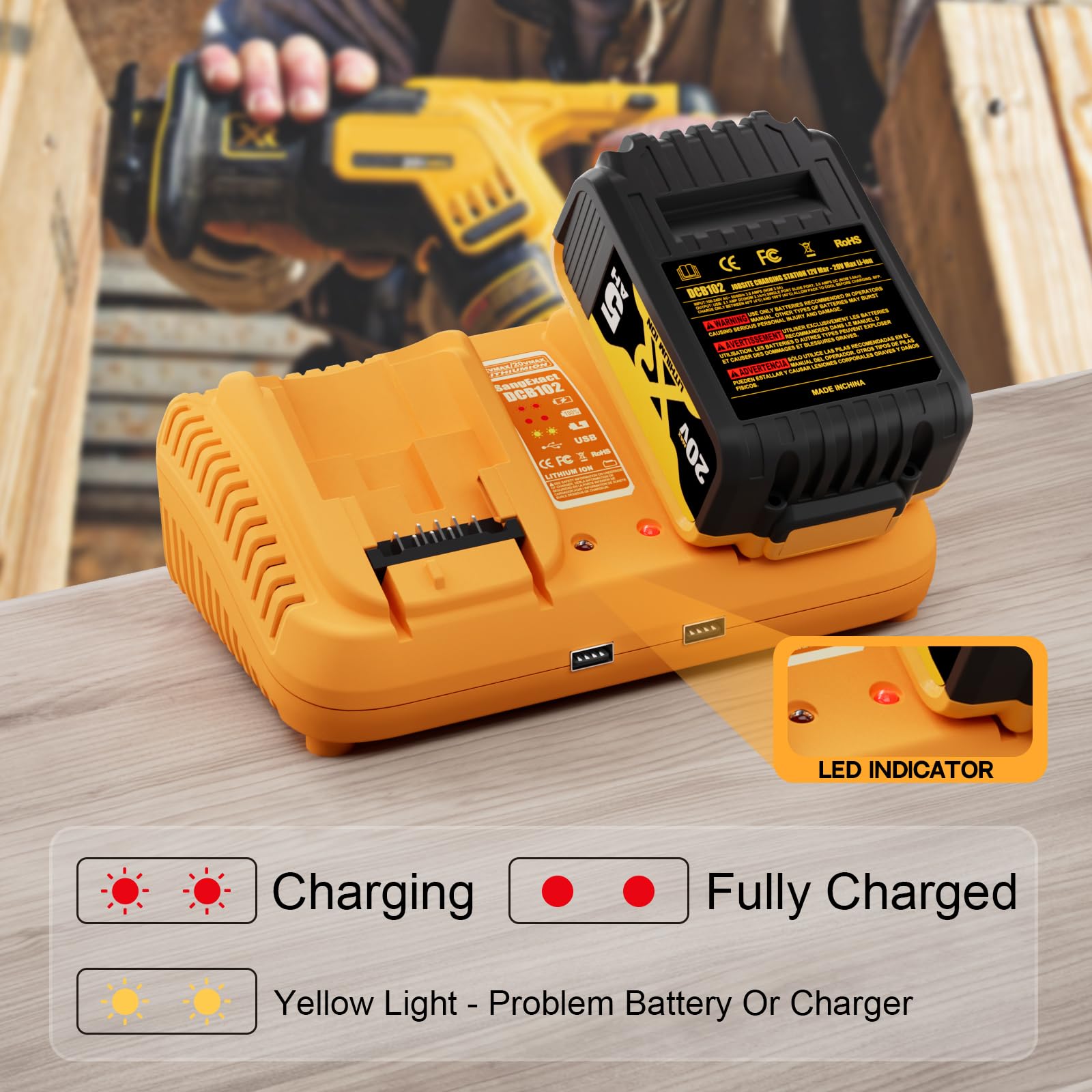 SaneExact Battery Charger for Dewalt DCB102 Replacement Charger Station Suitable for 12v 20v Max Lithium-Ion Batteries Compatible with Flexvolt 20v/60v Battery 2-Port Charging