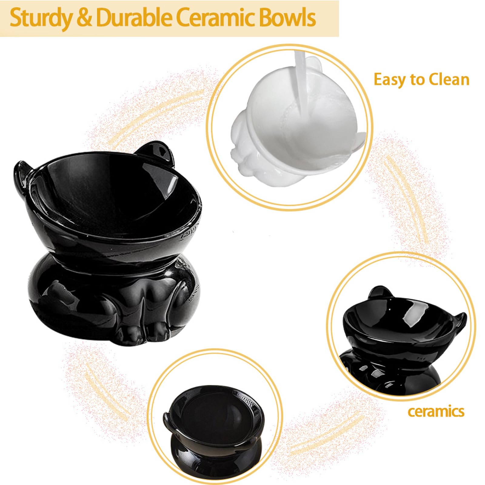 Elevated Cat Bowls, 15° Tilted Raised Cat Food Bowl Anti-Vomiting,Whisker Friendly, Cat Dishes for Protecting Spine (Black)