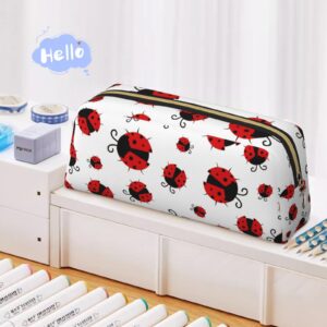 WOBAGMEN Ladybug Pencil Case Cute Leather Zipper Pencil Pouch Pencil Bag Multifunctional Stationery Bag for Boys Girls Women Back to School Gifts