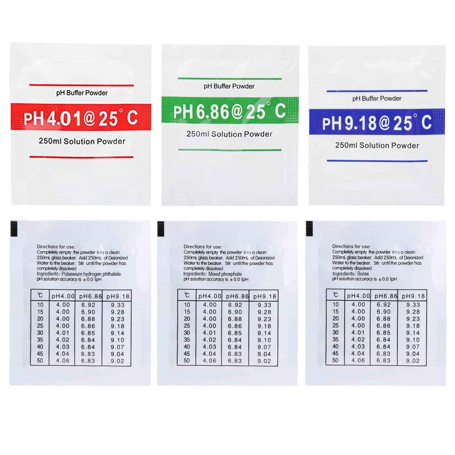 VERENIX 18 Pcs pH Meter Buffer Solution Powder, pH Buffer Calibration Solution Powder, pH Meter Calibration Packets for Precise and Easy use, 4.01pH, 6.86pH and 9.18pH