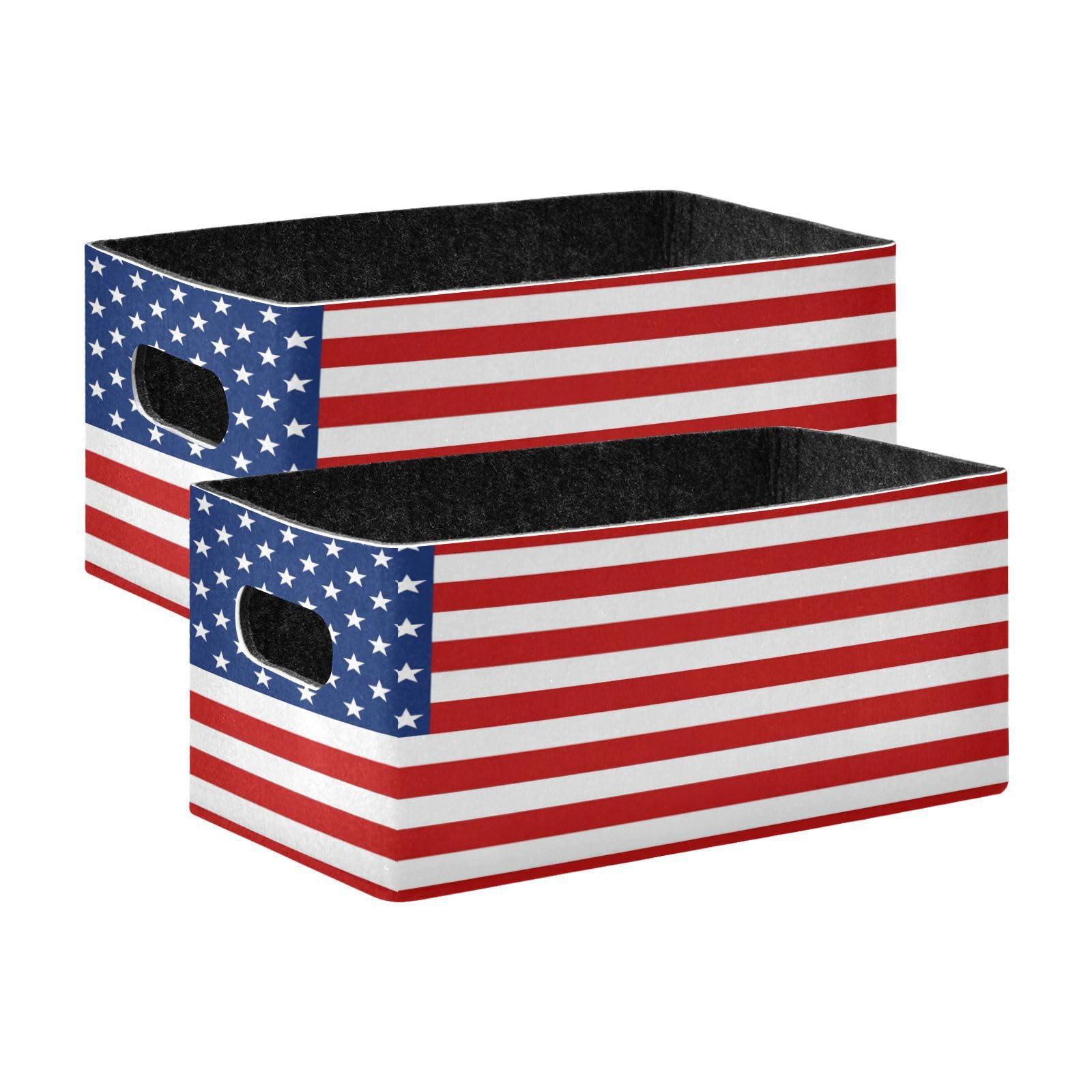 YETTASBIN America Flag Felt Storage Baskets with Handle, Collapsible Open Storage Bin Drawers Storage Box for Shelf Closet Office Bedroom Nursery Home, 2 Pack, g352631406p737c780s1706