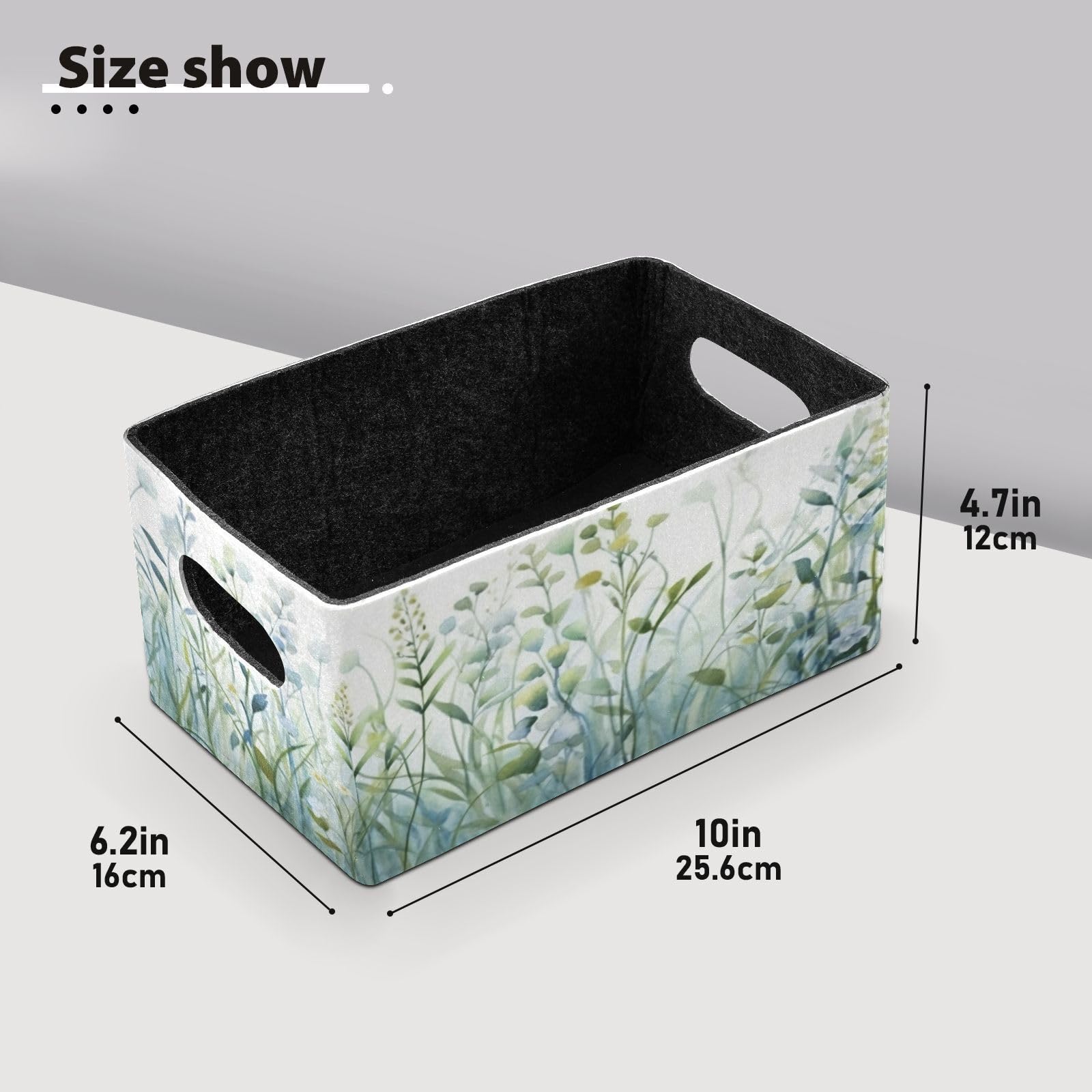 YETTASBIN Green Leaves Felt Storage Baskets with Handle, Collapsible Open Storage Bin Drawers Storage Box for Shelf Closet Office Bedroom Nursery Home, 2 Pack, g342710993p737c780s1706