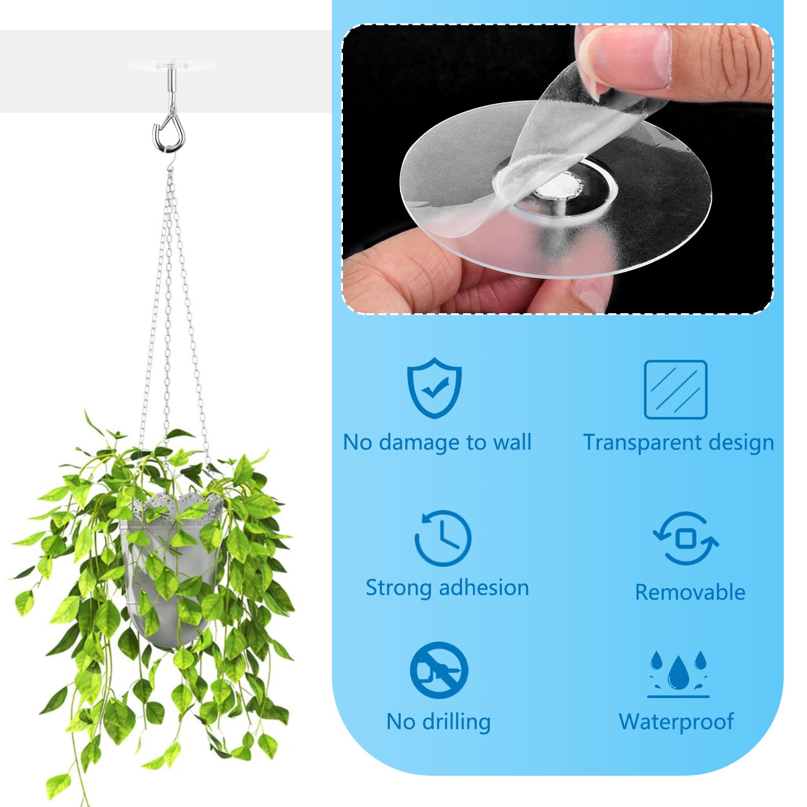 12 Pcs Self Adhesive Ceiling Hooks No Drilling Ceiling Hooks Stainless Steel Eye Hooks for Hanging Small Plants Wind Chimes, Secure/Enclosed Design, Easy to Open