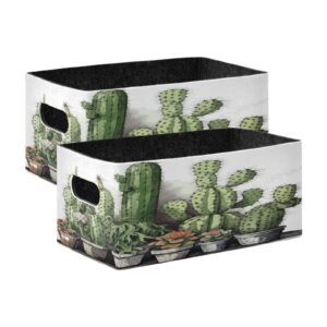 yettasbin cactus felt storage baskets with handle, collapsible open storage bin drawers storage box for shelf closet office bedroom nursery home, 2 pack