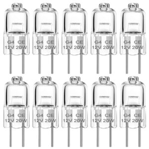 ugvmn g4 halogen light bulbs 20w 12v clear capsule halogen light bulb 2 pin warm white 2700k dimmable, bi-pin g4 base for cooker hood, crystal chandeliers, bathroom, 10 pack