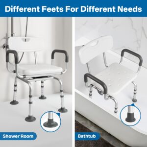 Eosprim 360° Swivel Shower Chair for Elderly and Disabled, Bathtub Shower Chair for Inside Shower, Heavy Duty Shower Chair with Arms Back for Seniors Handicap, Tub Transfer Bath Seat Bench (Grey)