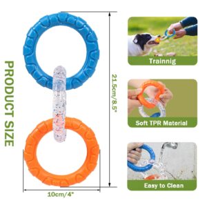 Duuclume TPR 3-Ring Tug Dog Toy, Durable & Water Resistant Dog Chew Toy for Pets Training Teething, Interactive Fetch Toy for Puppy Small Medium Large Breeds Aggressive Chewers (Orange & Blue)