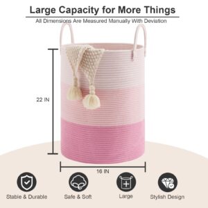 AIMDFWER Woven Rope Laundry Hamper, 72L Tall Cotton Storage Basket for Blanket, Large Boho Dirty Clothes Hamper Bin for Girls Kids Baby Nursery in Living Room - Pink