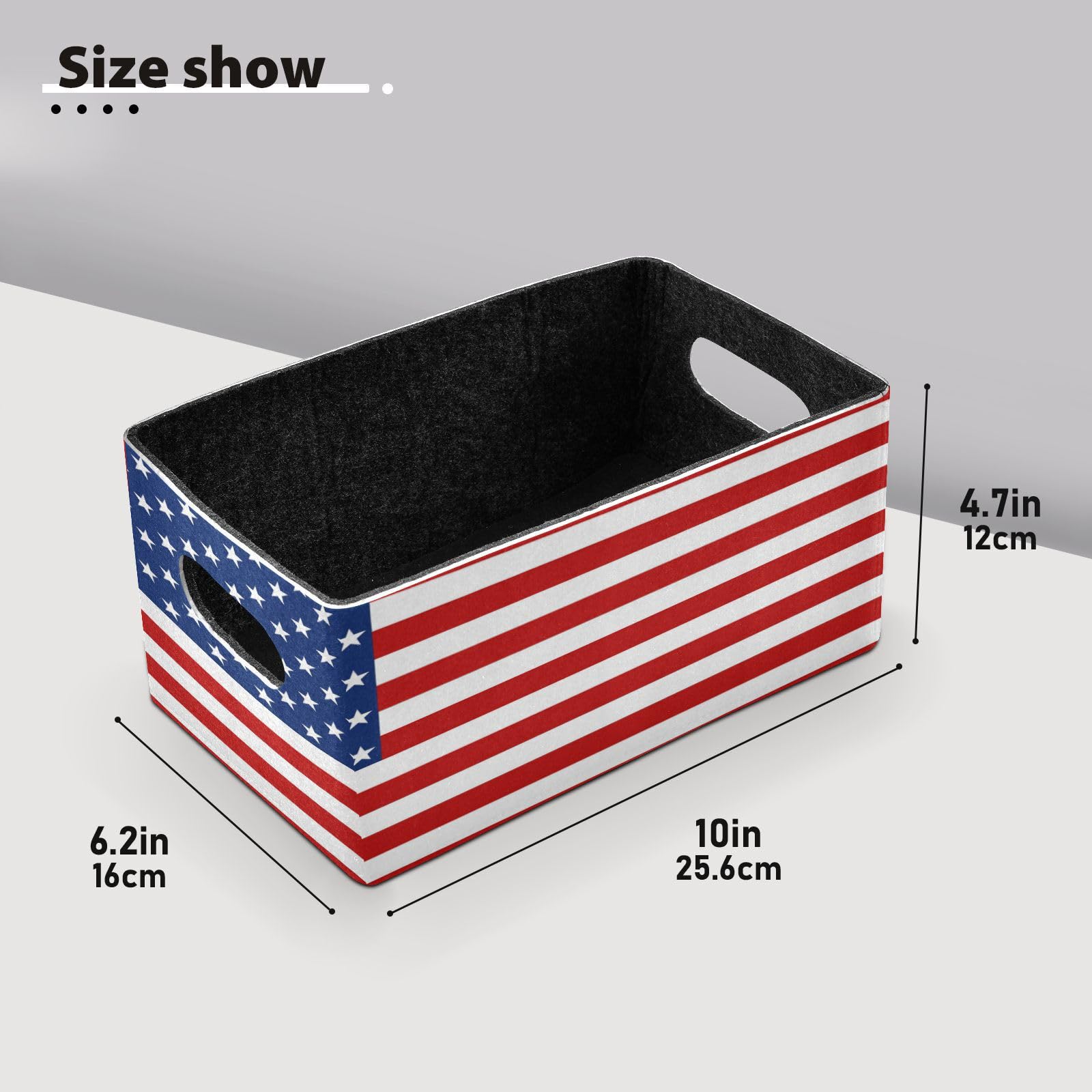 YETTASBIN America Flag Felt Storage Baskets with Handle, Collapsible Open Storage Bin Drawers Storage Box for Shelf Closet Office Bedroom Nursery Home, 2 Pack, g352631406p737c780s1706