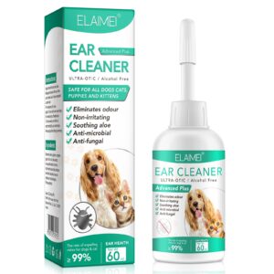 dog ear cleaner, dogs ear infection treatment, ear wash drops for dogs cats, supports soothes infections itching & inflamed ears, natural multi-action formula, pet ear cleanser for all dogs - 60ml