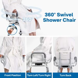 Eosprim 360° Swivel Shower Chair for Elderly and Disabled, Bathtub Shower Chair for Inside Shower, Heavy Duty Shower Chair with Arms Back for Seniors Handicap, Tub Transfer Bath Seat Bench (Grey)