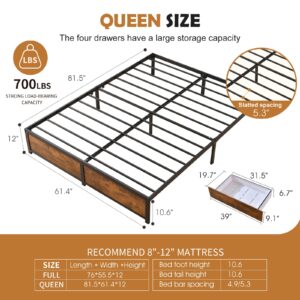 HCZCZX Queen Size Metal Bed Frame with Storage Drawers, no Box Spring Required, Easy to Assemble and noiseless (Queen)