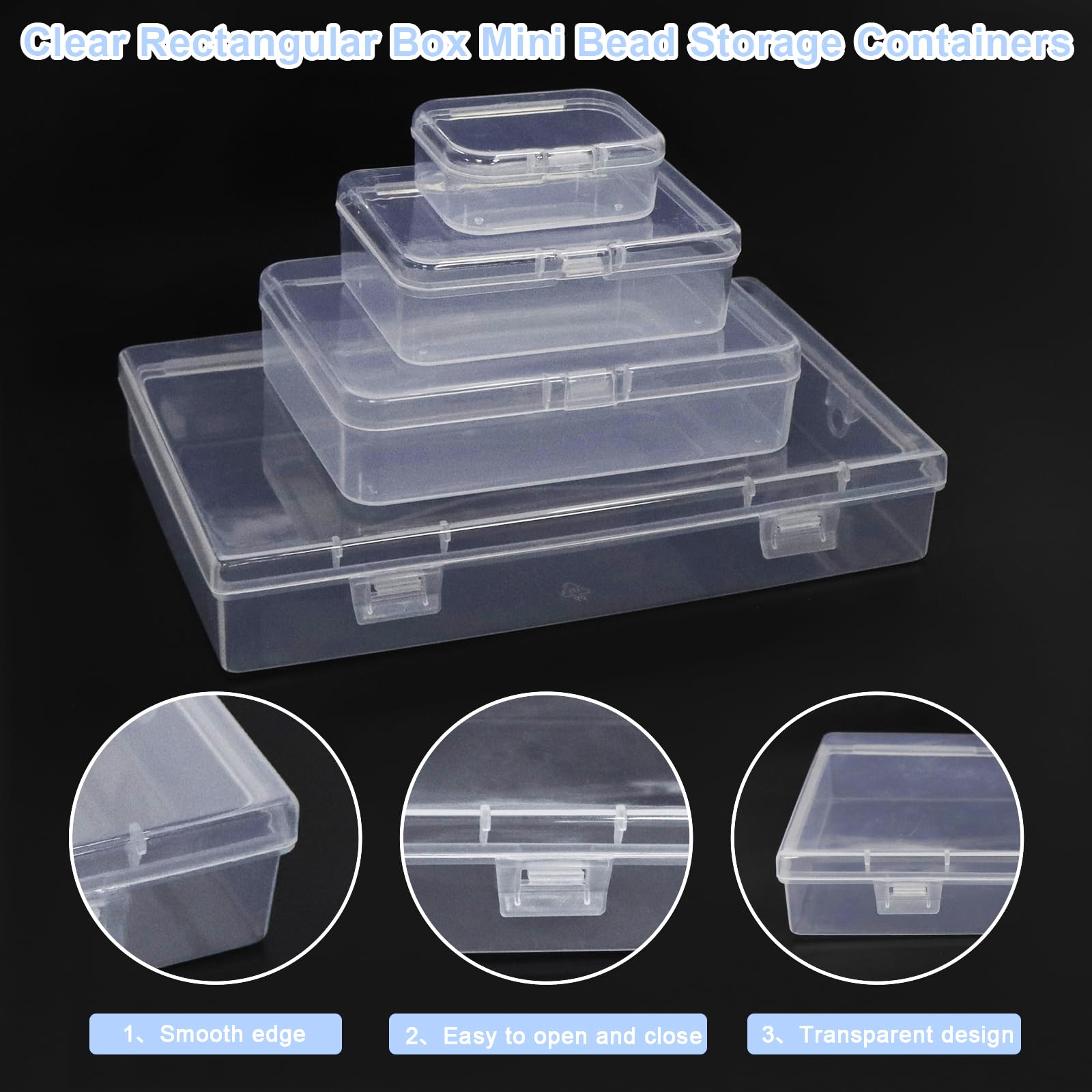 ZWIN 24 Pack Mixed Sizes Rectangular Mini Plastic Containers Clear Plastic Storage Boxes with Hinged Lids 4 Sizes Clear Small Craft Storage Containers for Crafts Bead Small Items