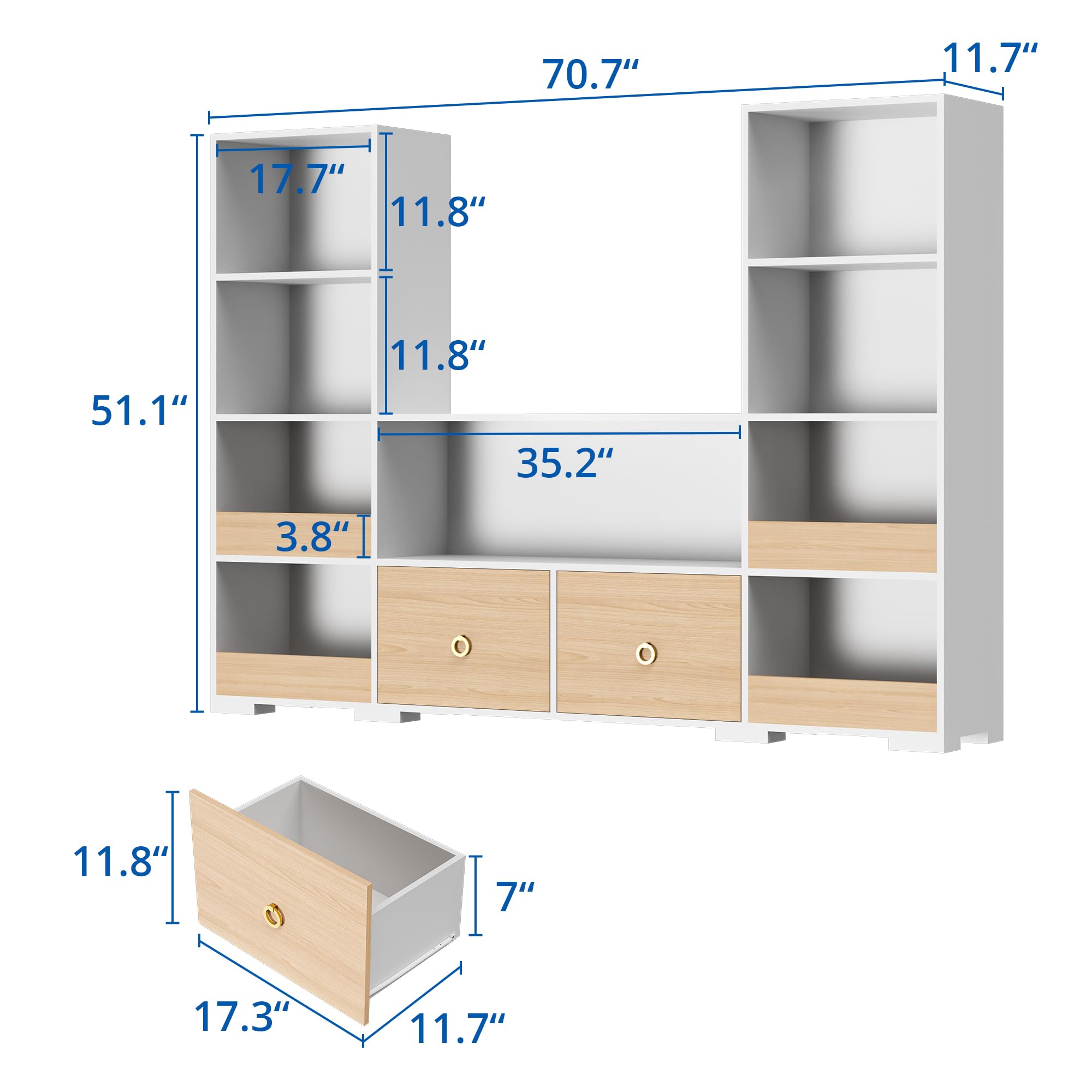 Cozy Castle 4 Tier Book Shelf, 9 Cube Storage Organizer Bookshelf with Drawers, Toy Storage Organizer, Horizontal Bookcase for Living Room, Playroom, Oak