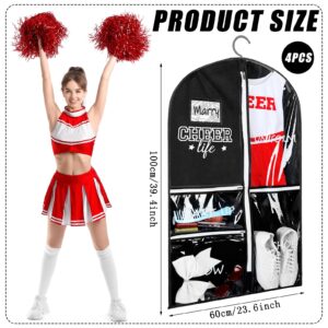 Blushtier 4 Pcs Cheer Garment Bags for Cheer Uniform Waterproof Hanging Garment Bags for Dance Costumes 40 Inch Clothes Bag with 5 Pockets and Side Zip Travel Storage Cheer Uniform(Black and White)