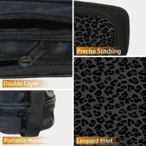 WOBAGMEN Double Layer Pencil Case with Handle Large Pencil Bag Cute Print Pencil Pouch for Boys Girls (Black Leopard)