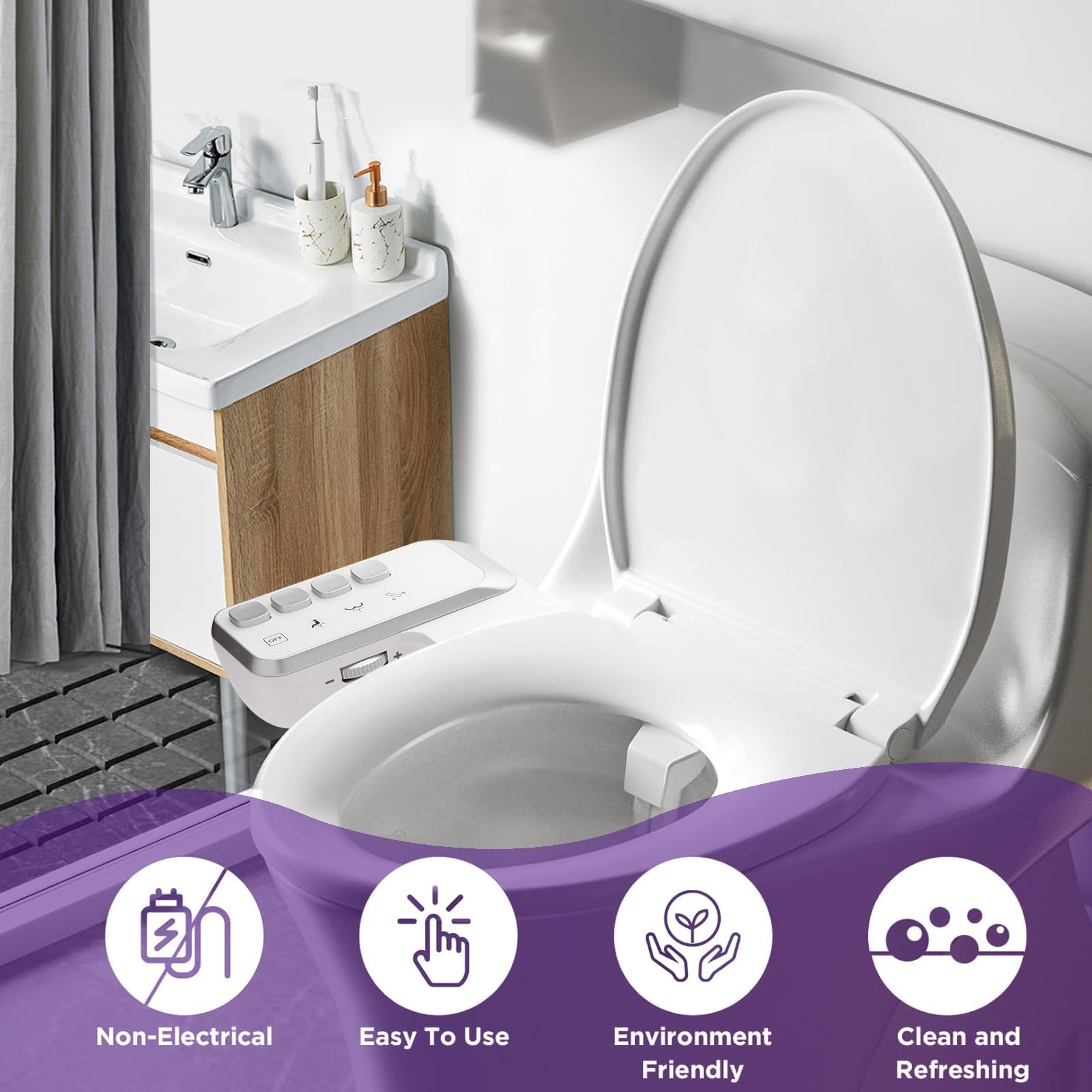 Bidet Attachment for Toilet，Non-Electric Dual Nozzle Hygienic Bidets，Self Cleaning and Adjustable Water Pressure Toilet Bidet for Frontal and Rear Wash（Classic Metal Hose）