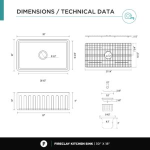 Single Bowl Kitchen Sink - 30 Inch Fireclay Deep Apron Front Kitchen Sink - Premium White Kitchen Sink for Home, Farmhouse (Grid & Strainer Included)