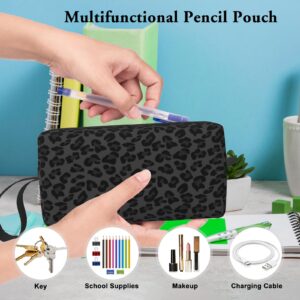 WOBAGMEN Large Pencil Case with Handle Cute Print Pencil Bag Mutifunctional Pencil Pouch Stationery Bag (Black Leopard)