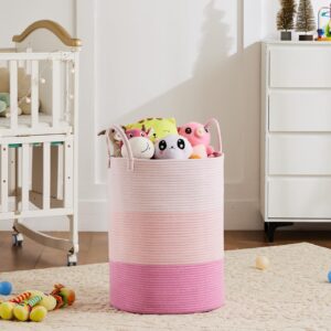 AIMDFWER Woven Rope Laundry Hamper, 72L Tall Cotton Storage Basket for Blanket, Large Boho Dirty Clothes Hamper Bin for Girls Kids Baby Nursery in Living Room - Pink