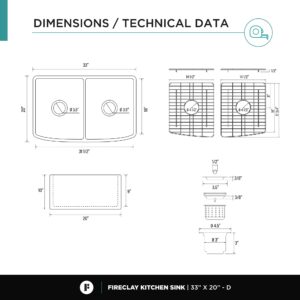 Single Bowl Kitchen Sink - 33 Inch Fireclay Deep Curved Apron Front Kitchen Sink - Premium Double Bowl Sinks for Home, Farmhouse (Grid & Strainer Included) White