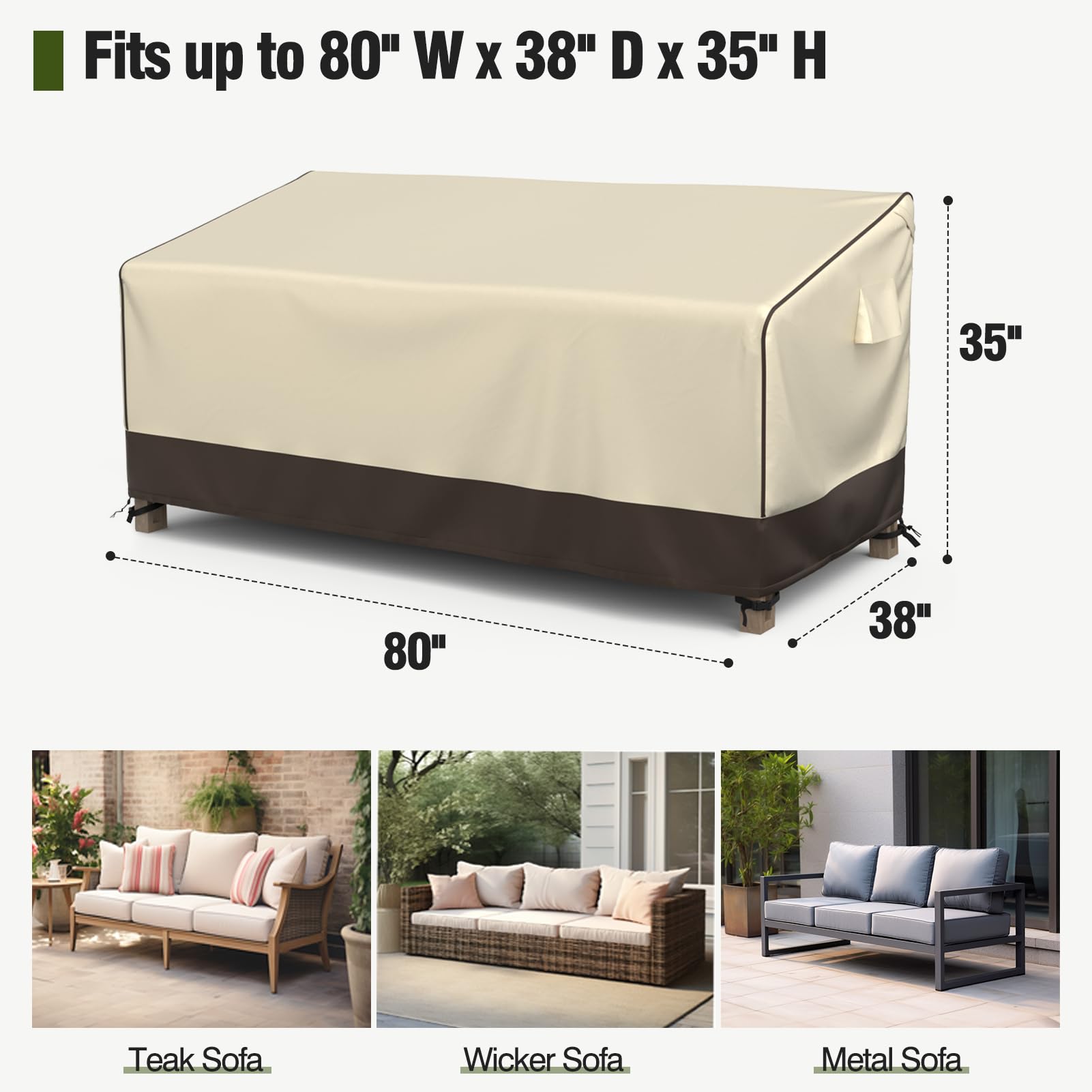 MR. COVER 80Inch Outdoor Couch Cover and 35 Inch Patio Chair Covers Combo Set, Moisture-proof & UV-protection, Brown & Khaki