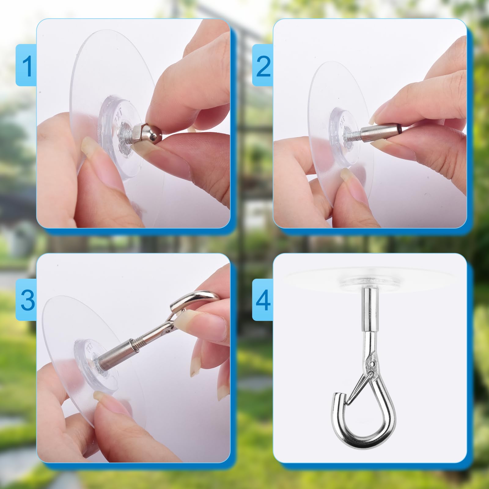 12 Pcs Self Adhesive Ceiling Hooks No Drilling Ceiling Hooks Stainless Steel Eye Hooks for Hanging Small Plants Wind Chimes, Secure/Enclosed Design, Easy to Open