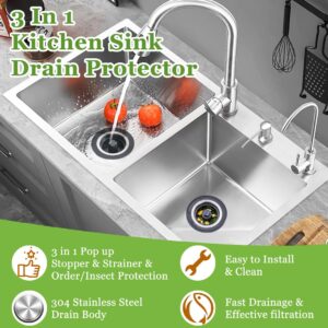 WSYLEN 3 in 1 Kitchen Sink Drain Strainer and Stopper Combo, Stainless Steel Pop Up Kitchen Sink Stopper, Sink Drain Strainer for Standard 3-1/2 Inch Drain