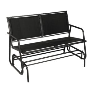 crownland outdoor patio glider chair, porch furniture textilene glider loveseat, two seat rocking glider bench with coated metal frame for backyard, lawn, garden and porch(black)