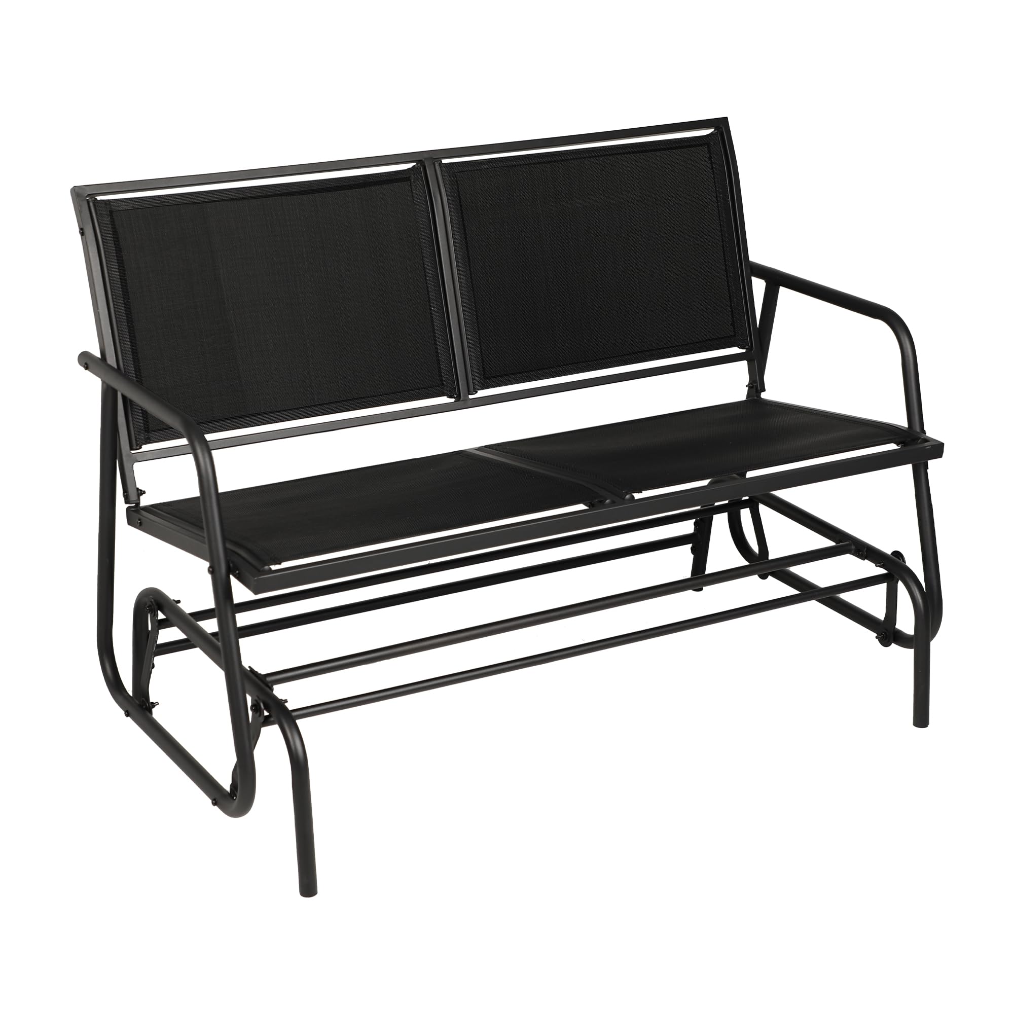 Crownland Outdoor Patio Glider Chair, Porch Furniture Textilene Glider Loveseat, Two Seat Rocking Glider Bench with Coated Metal Frame for Backyard, Lawn, Garden and Porch(Black)