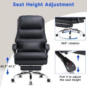 Ylzyxal Office Chair, Big and Tall Office Desk Chair, Ergonomic Office Chair, 400LBS PU Leather Computer Chairs, Executive Office Chair with Foot Rest and Lumbar Pillow, Home Office Chair (Black)